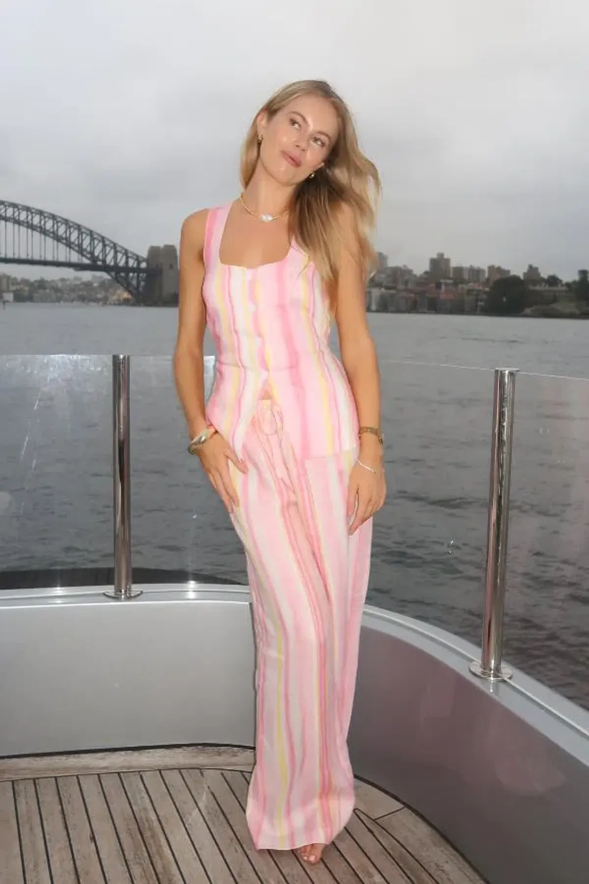 Sneaky Link Isla Linen Vest and Pant Set Pink Stripe Size XL / AU 14 - Image 1