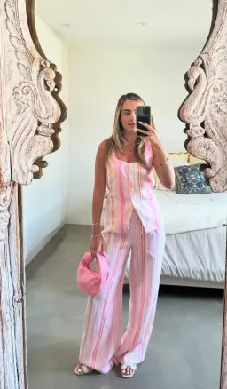 Sneaky Link Isla Linen Vest and Pant Set Pink Stripe Size XL / AU 14 for rent on The Volte - image 3