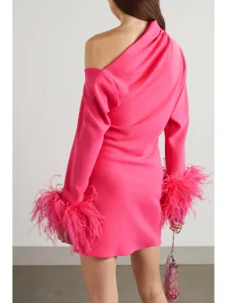 16Arlington Adelaide One Shoulder Feather Crepe Mini Dress Pink Size 8 for rent on The Volte - image 2