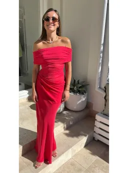 Benni Nico off Shoulder Maxi Dress in Watermelon Size 6 for rent on The Volte - image 1
