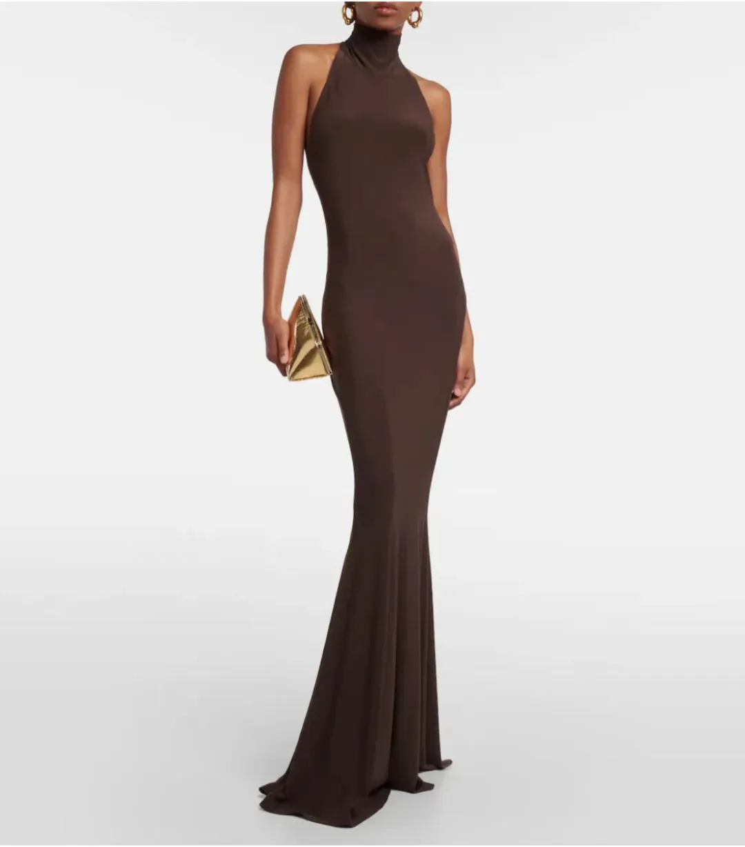 Norma Kamali Turtleneck Jersey Gown Chocolate Size AU 8 for rent on The Volte - main image