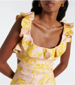 Zimmermann Golden Ruffle Mini Dress in Pink/Gold Floral Size 0 / AU 8 for rent on The Volte - image 2