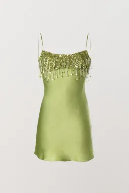 Asta Resort Yasmin Hand Beaded Mini Dress in Chartreuse Size Small / AU 8 for rent on The Volte - image 4