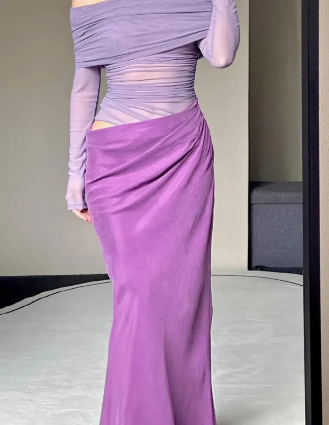 Benni Yasmin Off Shoulder Maxi Dress in Vintage Orchid Purple Size 6 for rent on The Volte - main image