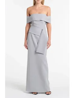 Carla Zampatti Silver Crepe La Banda Off Shoulder Gown Size 6 for rent on The Volte - image 3