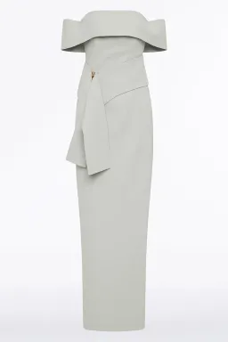 Carla Zampatti Silver Crepe La Banda Off Shoulder Gown Size 6 for rent on The Volte - image 4