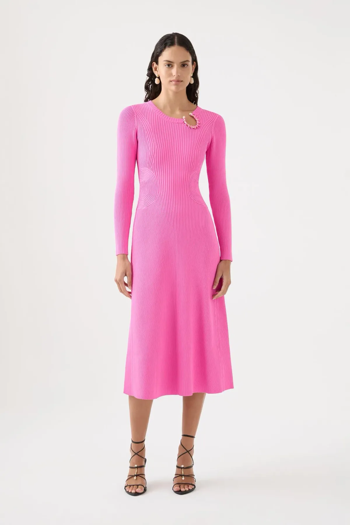 Aje Crescent Knit Midi Dress in Protea Pink Size 8 - Image 1