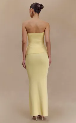 Meshki Keaton Strapless Rose Tie Knit Top and Fishtail Knit Maxi Skirt Set in Lemon Size 8 for rent on The Volte - image 3