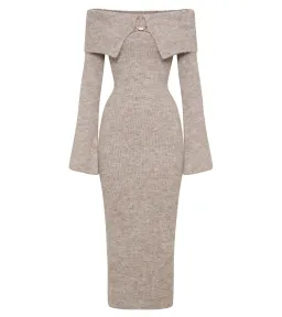 Meshki Baxter Off Shoulder Fluffy Knit Midi Dress Taupe Marle Size L / AU 12 for rent on The Volte - image 4