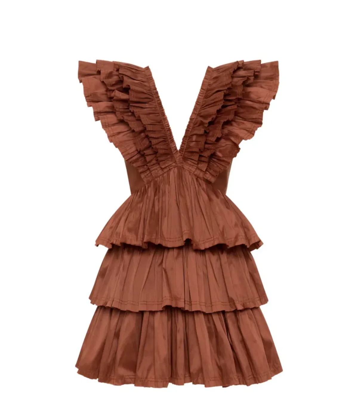 Aje Rythmic Frilled Mini Dress Brown Size AU 8 - Image 5