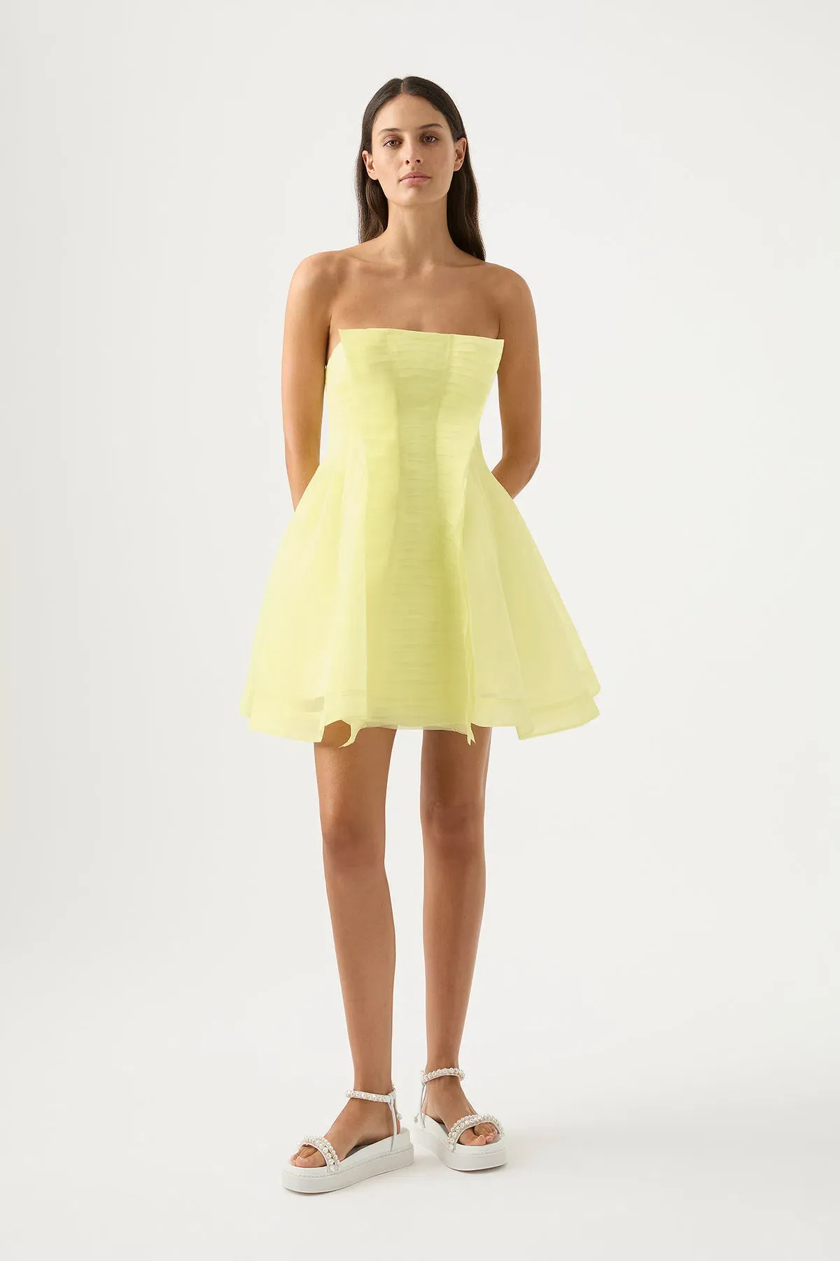 Aje Astrid Strapless Mini Dress Light Yellow Lemon Size 4 - Image 1