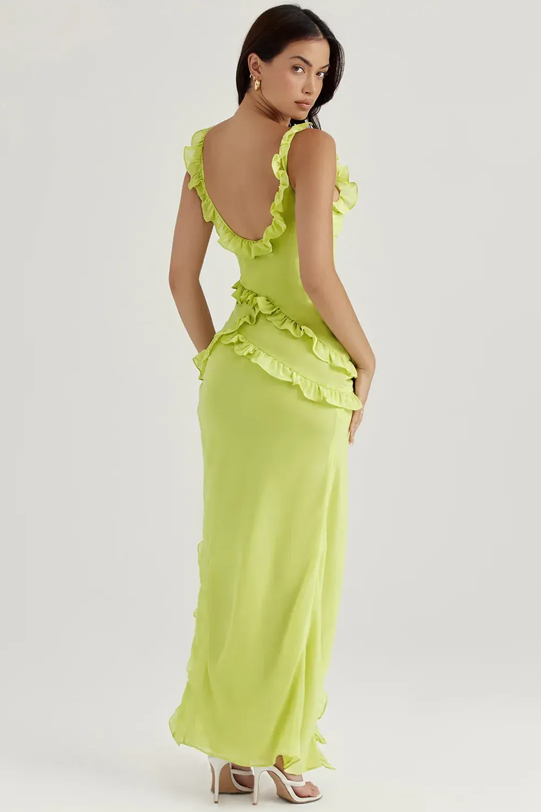 House of CB Pixie Ruffle Maxi Dress Lime Size S / AU 8 for rent on The Volte - main image
