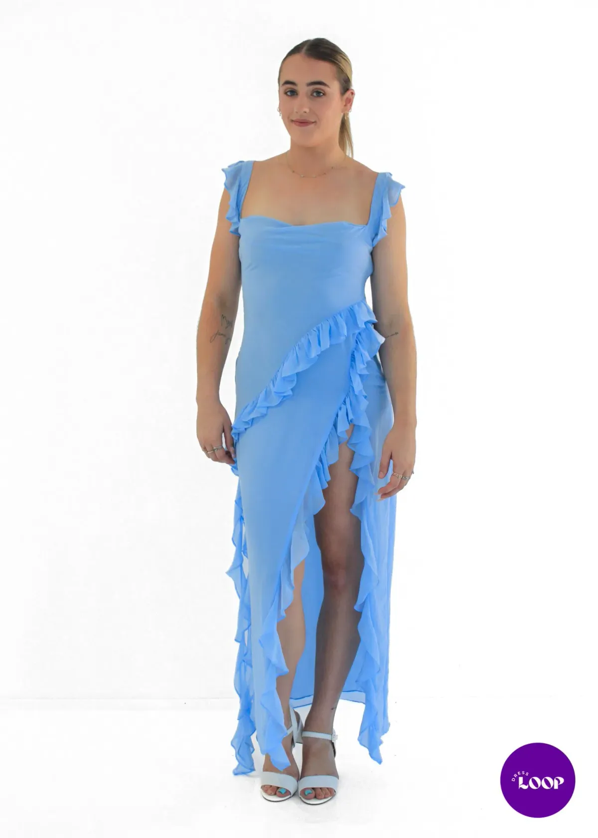 House of CB Ariela Ruffle Maxi Dress Soft Blue Size M / AU 10 - Image 2