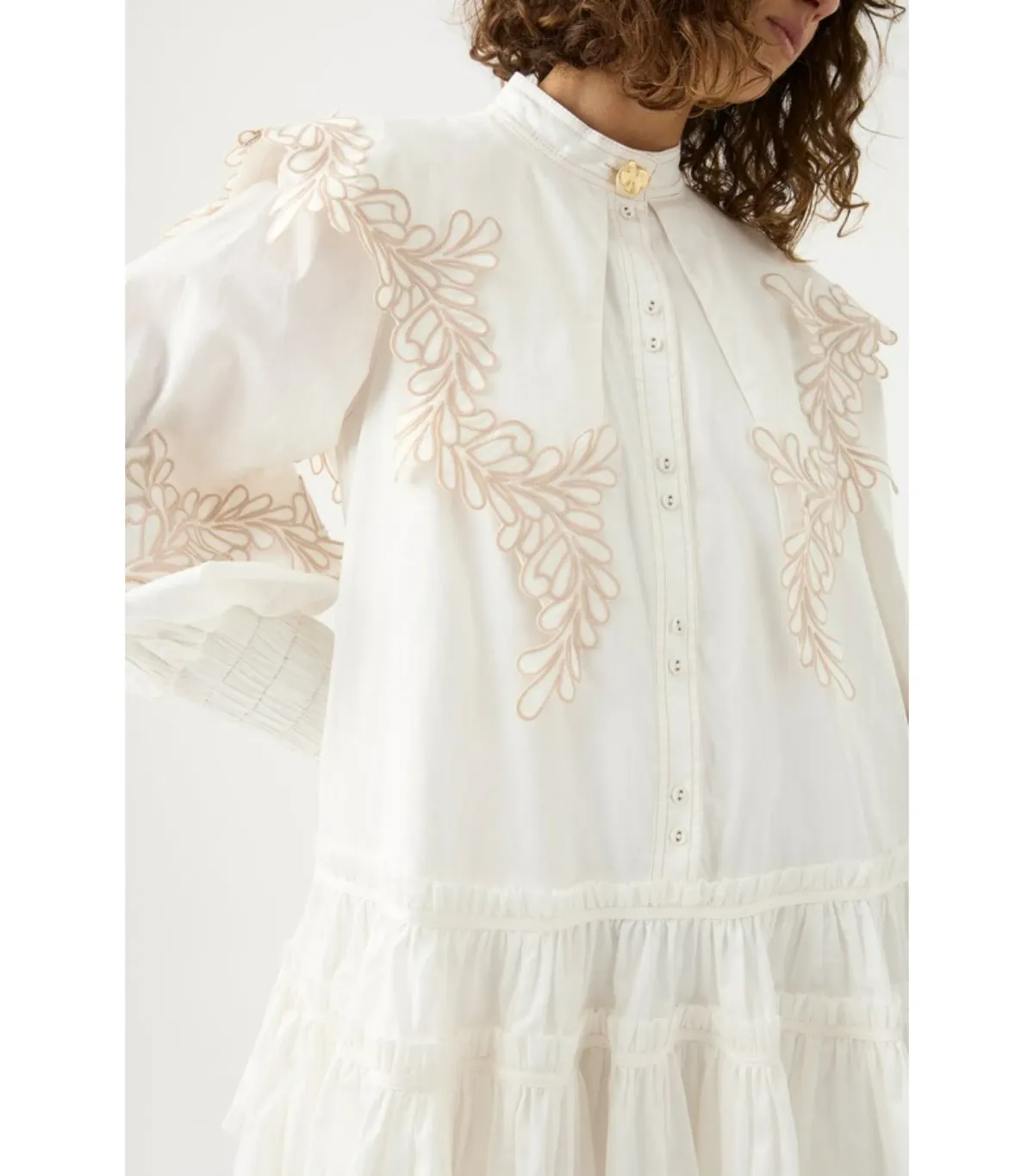 Aje Botanical Trim Collar Dress Ivory Size AU 16 - Image 3