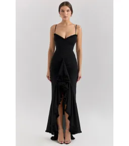 House of CB Gabbi Mesh Ruffled Front Gown Black Size XS / AU 6 for rent on The Volte - image 1