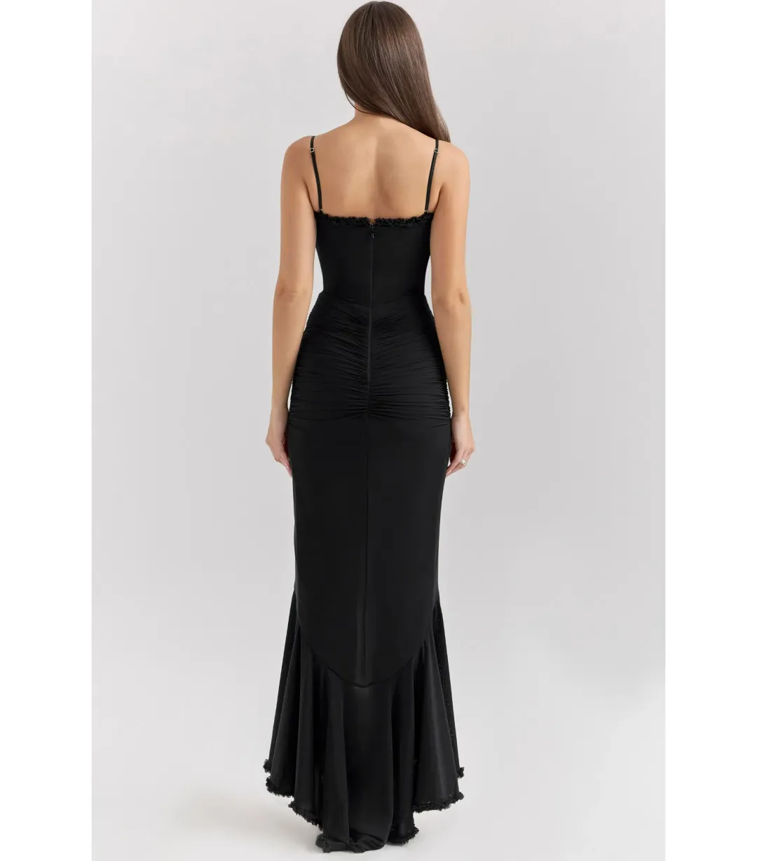 House of CB Gabbi Mesh Ruffled Front Gown Black Size XS / AU 6 for rent on The Volte - main image