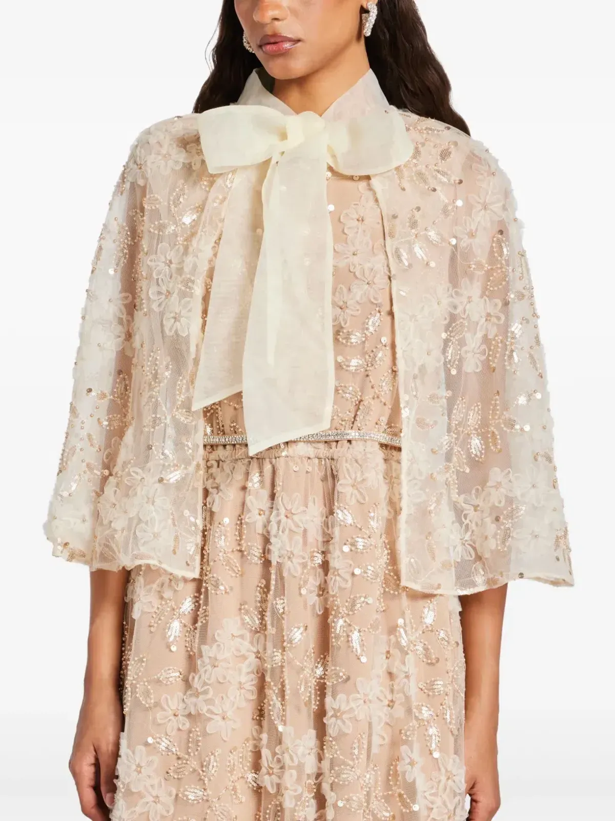 Self-Portrait Embellished Cape Maxi Dress Beige Size 8 - Image 4