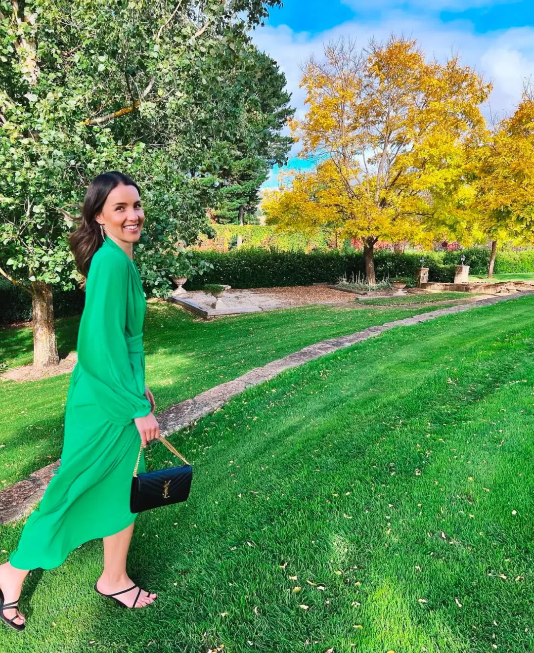 Carla Zampatti Modern Love Waterfall Midi Dress in Apple Green Size 8 for rent on The Volte - main image