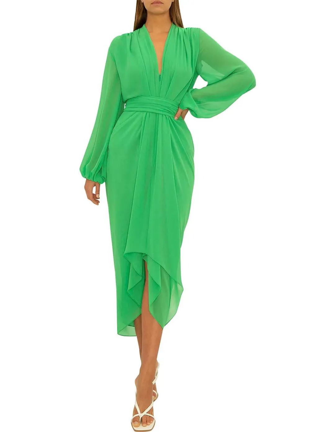 Carla Zampatti Modern Love Waterfall Midi Dress in Apple Green Size 8 for rent on The Volte - main image