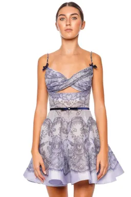 Zimmermann Crush Twist Front Mini Dress Blue Lace Print Size 3 / AU 14 for rent on The Volte - image 2