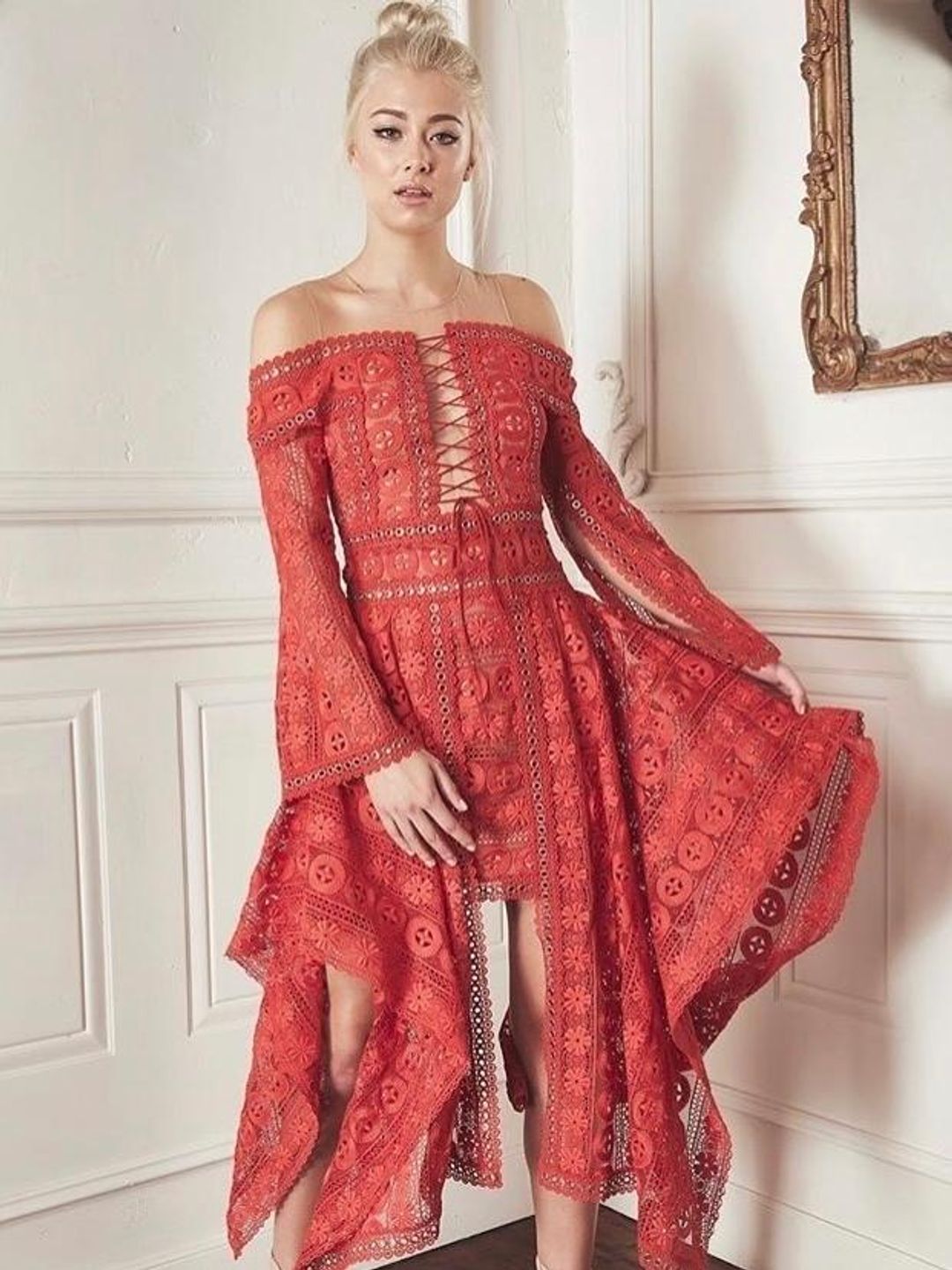 Thurley Red Midi Dress 6 for rent on The Volte - main image