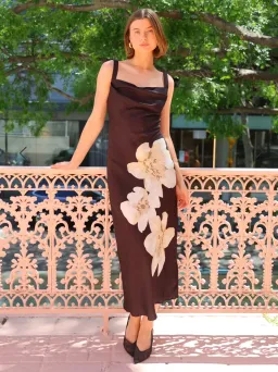 Significant Other Alia Midi Dress in Charcoal Botanic Size 6 for rent on The Volte - image 1