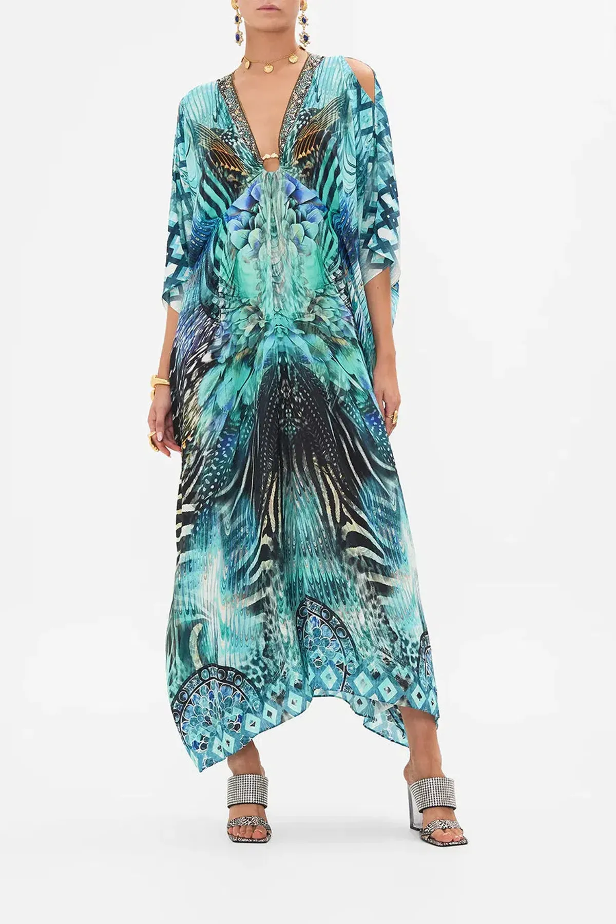 Camilla Azure Allure Split Sleeve Silk Kaftan With Hardware One Size - Image 1