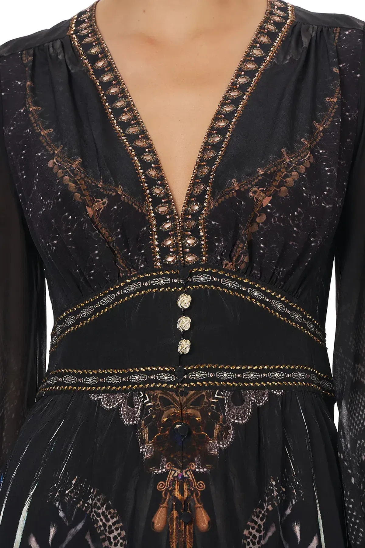 CAMILLA Silk Maxi Dress With Shaped Waistband Black Size S/Au 10 - Image 2