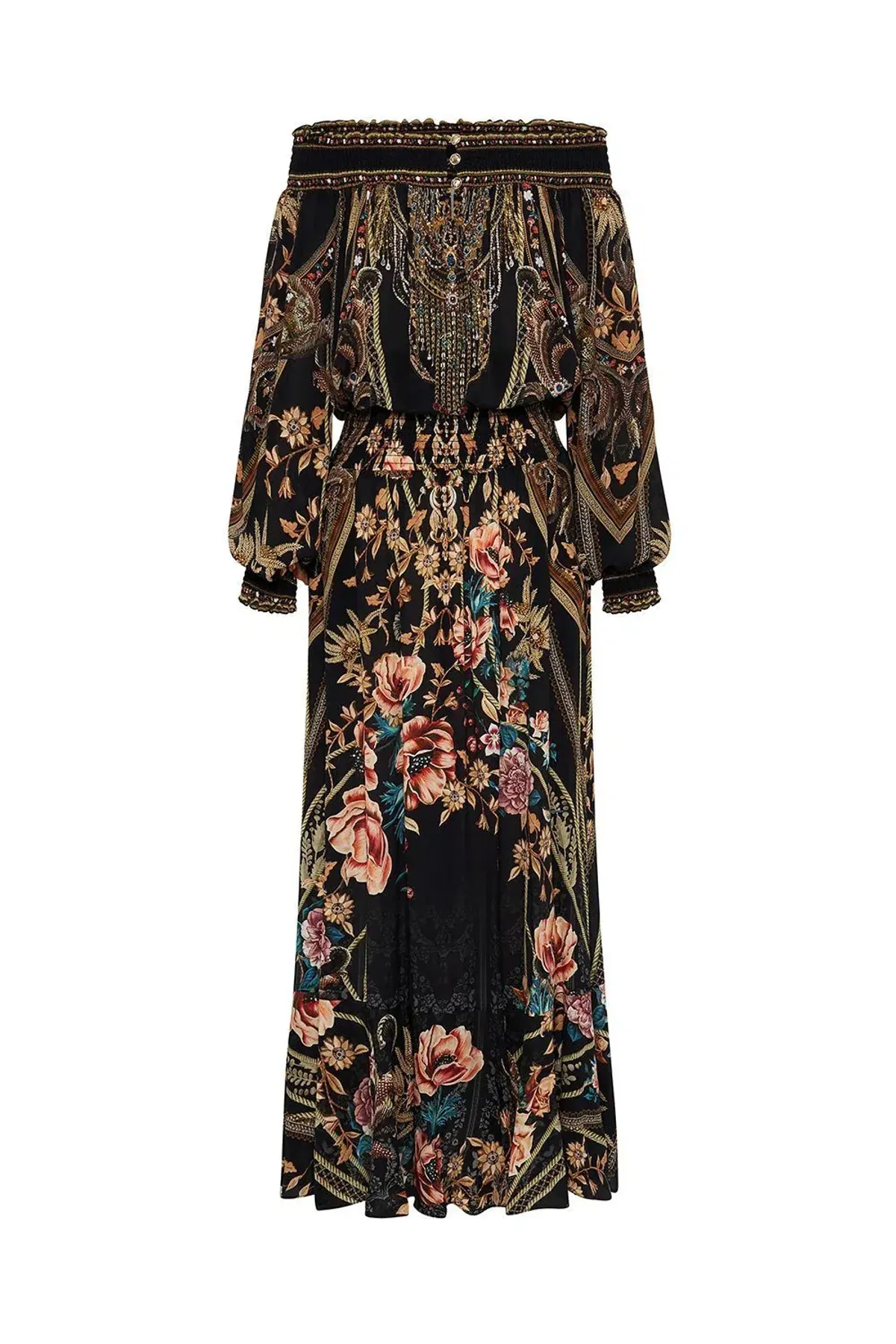 CAMILLA Off Shoulder Shirred Silk Maxi Dress Print Size S/Au 10 - Image 8