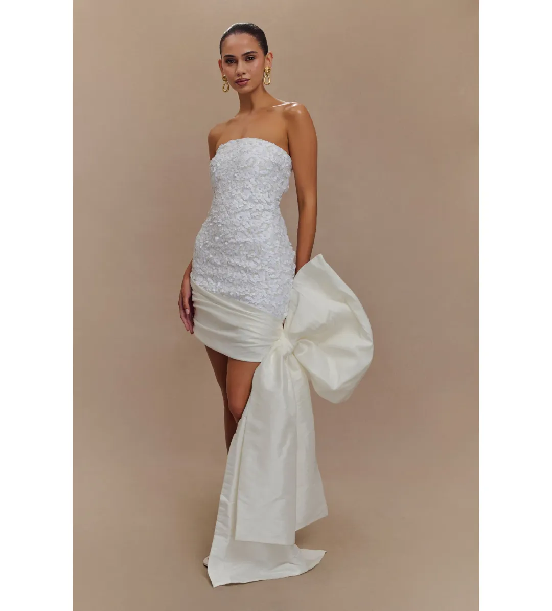 Meshki Franka Strapless Bow Mini Dress White Size 6 for rent on The Volte - main image