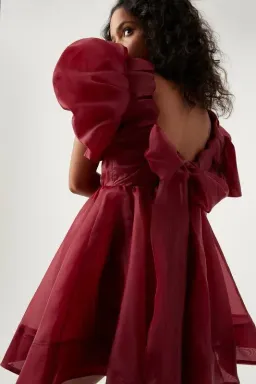 Aje Gretta Bow Back Mini Dress Burgundy Size 6 for rent on The Volte - image 3