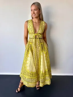 Zimmermann Matchmaker Bow Long Dress Yellow Bandana Size 3 / AU 14 for rent on The Volte - image 3