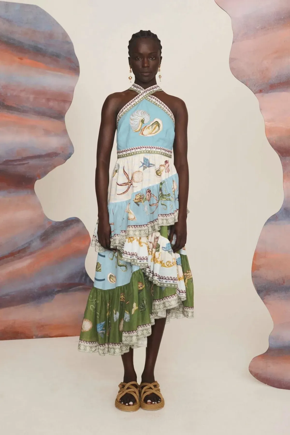 Alemais Bath House Ruffle Midi Dress Multi Size 12 - Image 1