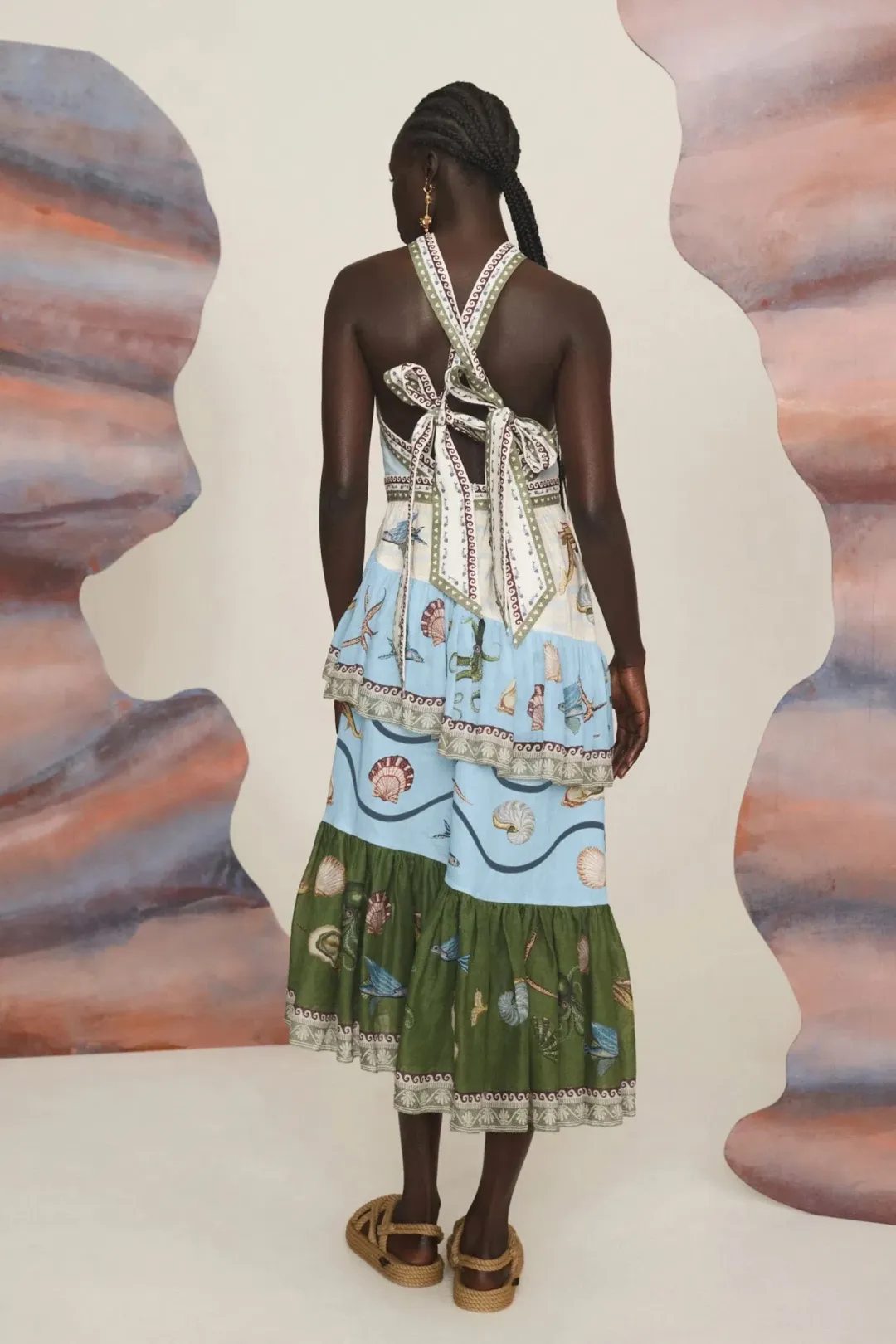 Alemais Bath House Ruffle Midi Dress Multi Size 12 for rent on The Volte - main image