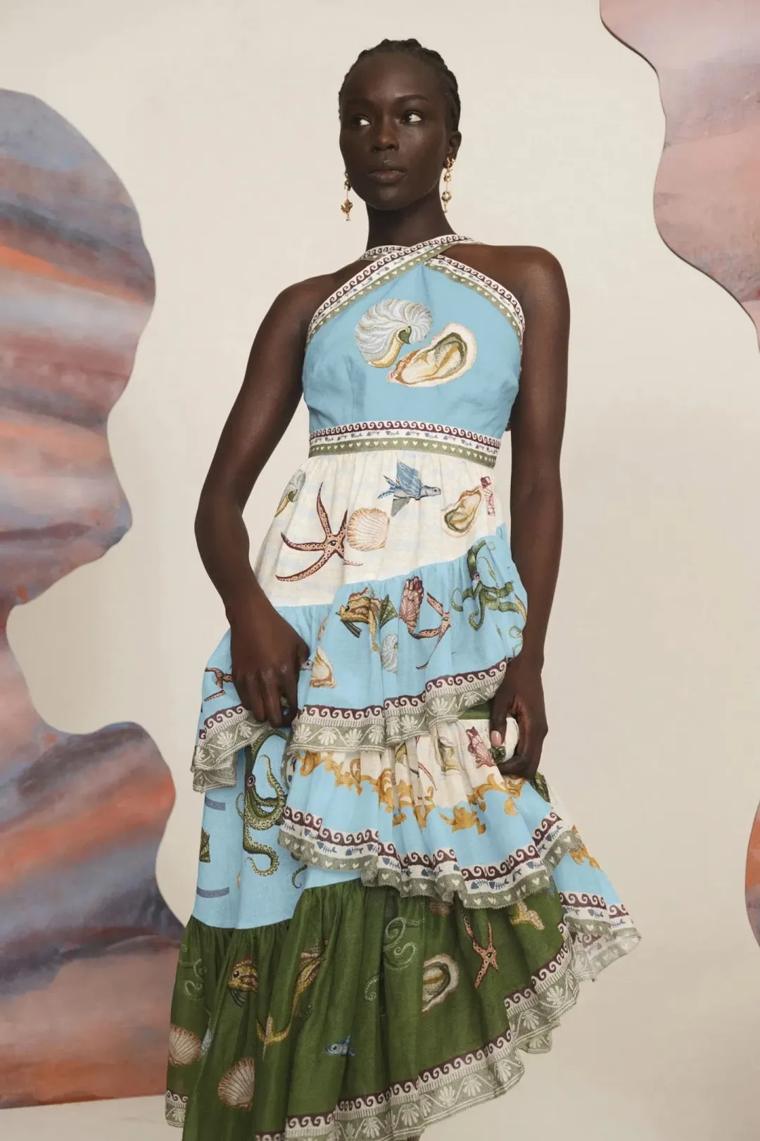 Alemais Bath House Ruffle Midi Dress Multi Size 12 for rent on The Volte - main image