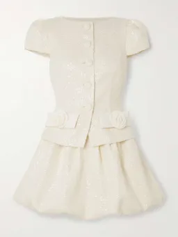 Self Portrait Embellished Sequined Bouclé Mini Dress Cream Size 8 for rent on The Volte - image 1