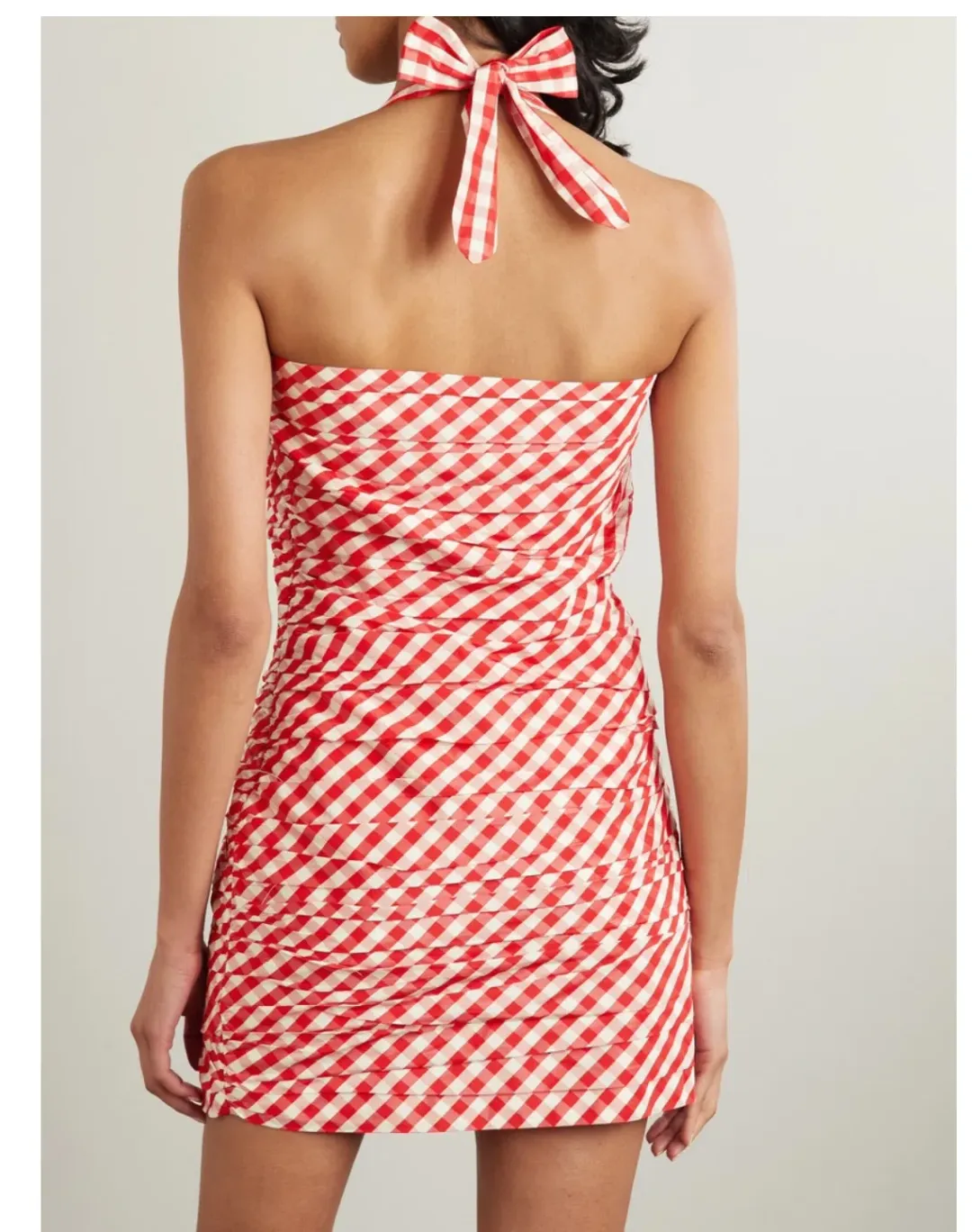 Bernadette Tippy Gingham Pleated Taffeta Halterneck Mini Dress Red Size 6 for rent on The Volte - main image