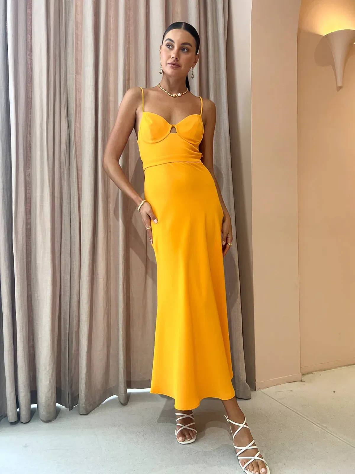 By Johnny Callia Wire Midi Dress in Apricot Orange Size 6 - Image 5