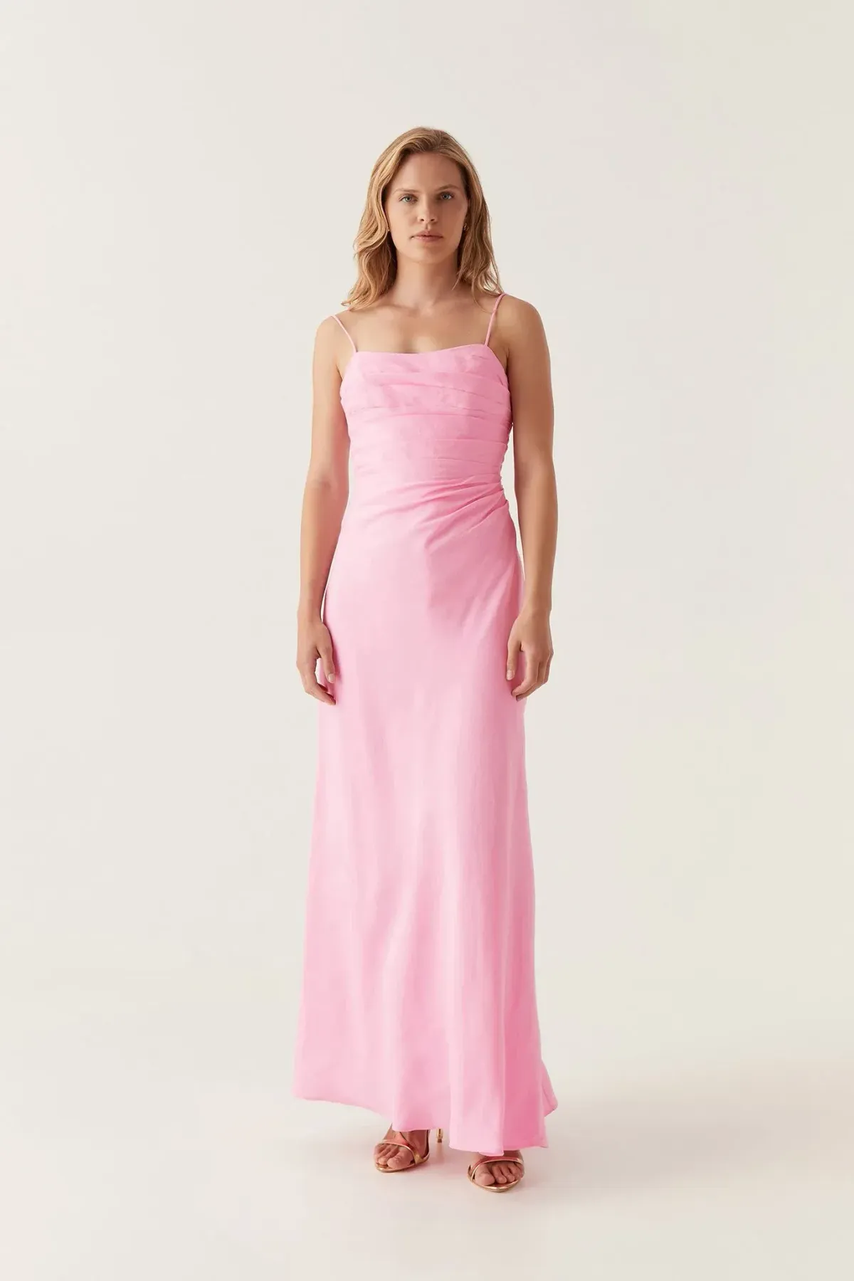 Aje Clarice Draped Maxi Dress Bon Bon Pink Size 6 for rent on The Volte - main image