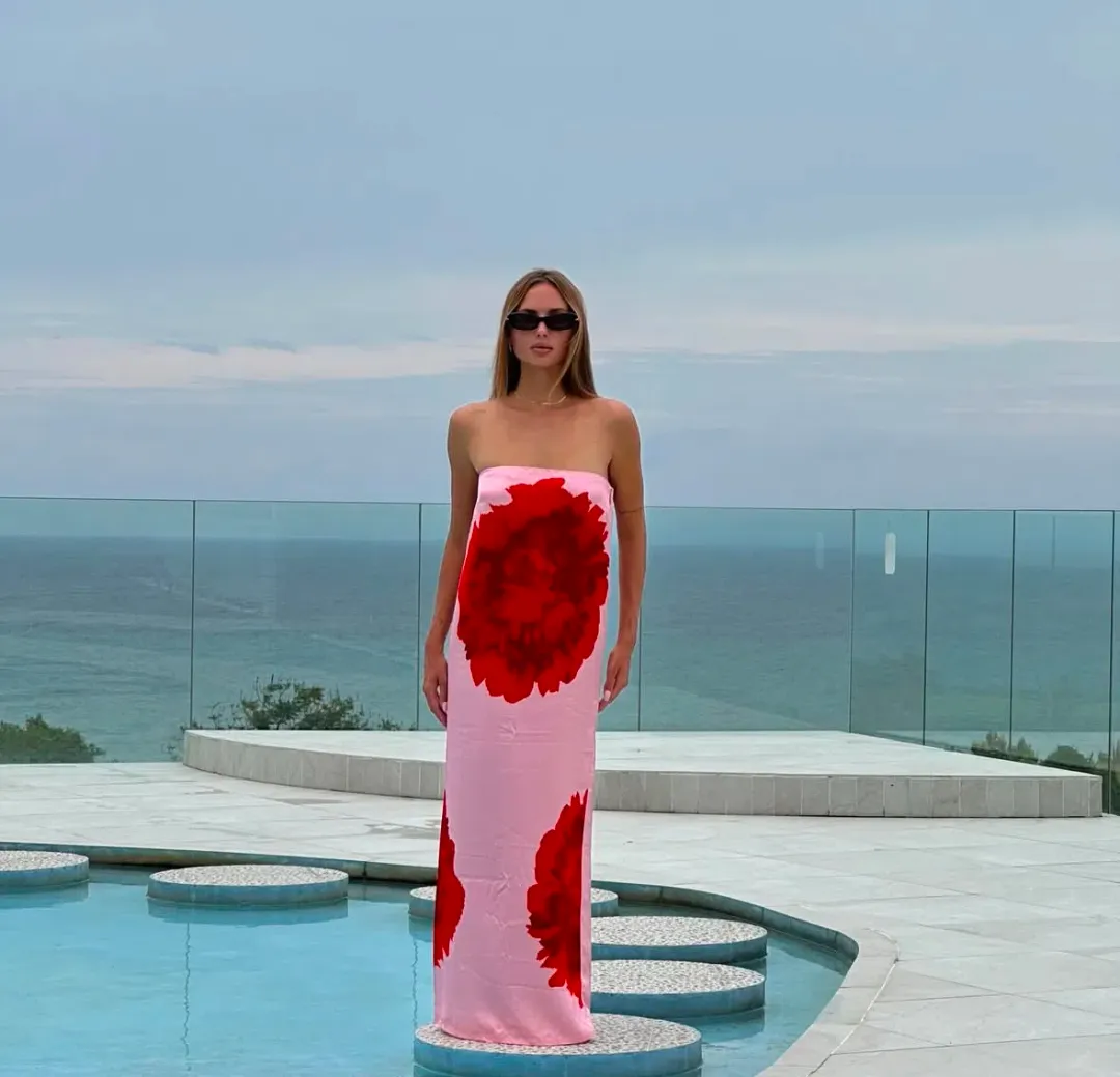 Suboo Emilia Bustier Maxi Dress Pink Floral Size S / AU 8 for rent on The Volte - main image