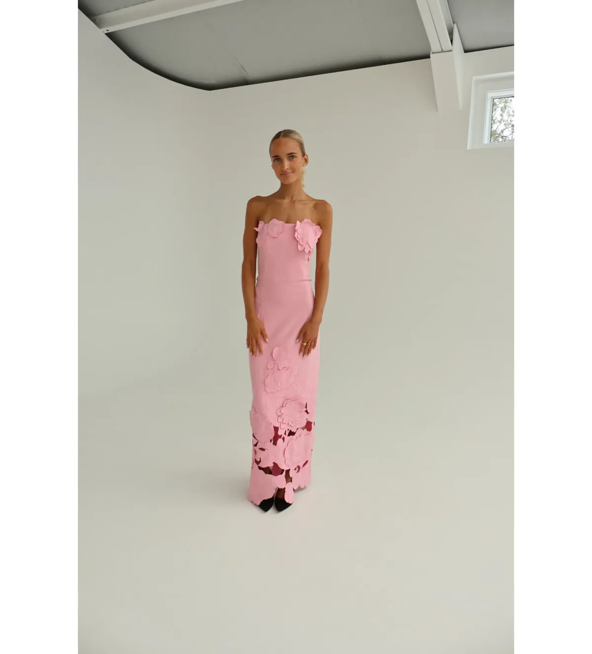 Leo Lin Rayna Appliqué Bustier Maxi Dress in Flamingo Size AU10 - Image 2