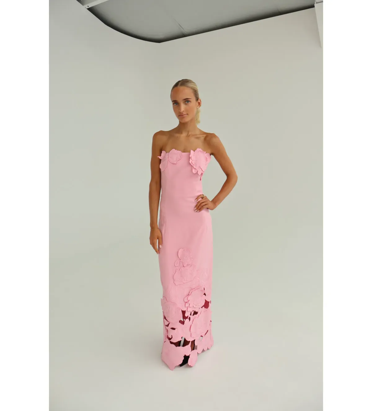 Leo Lin Rayna Appliqué Bustier Maxi Dress in Flamingo Size AU10 - Image 3