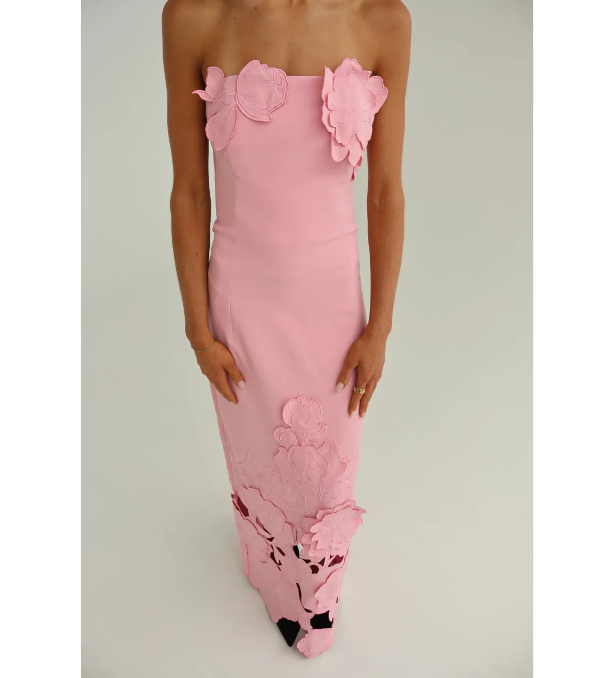 Leo Lin Rayna Appliqué Bustier Maxi Dress in Flamingo Size AU10 - Image 4