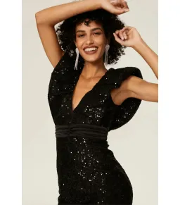 Elle Zeitoune Marla Sequin Mini Dress Black Size XS / AU 6 for rent on The Volte - image 2