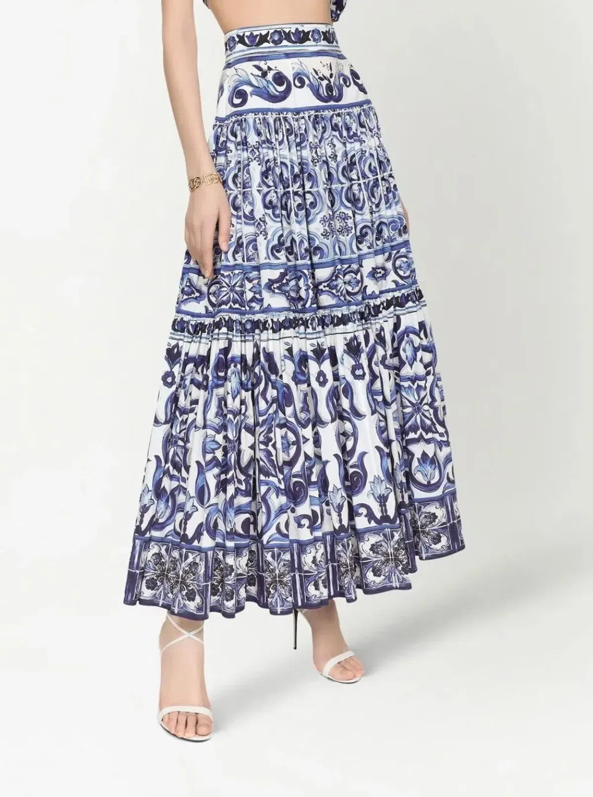 Dolce & Gabbana Majolica Top and Maxi Skirt Set Blue Size AU 8 - Image 2