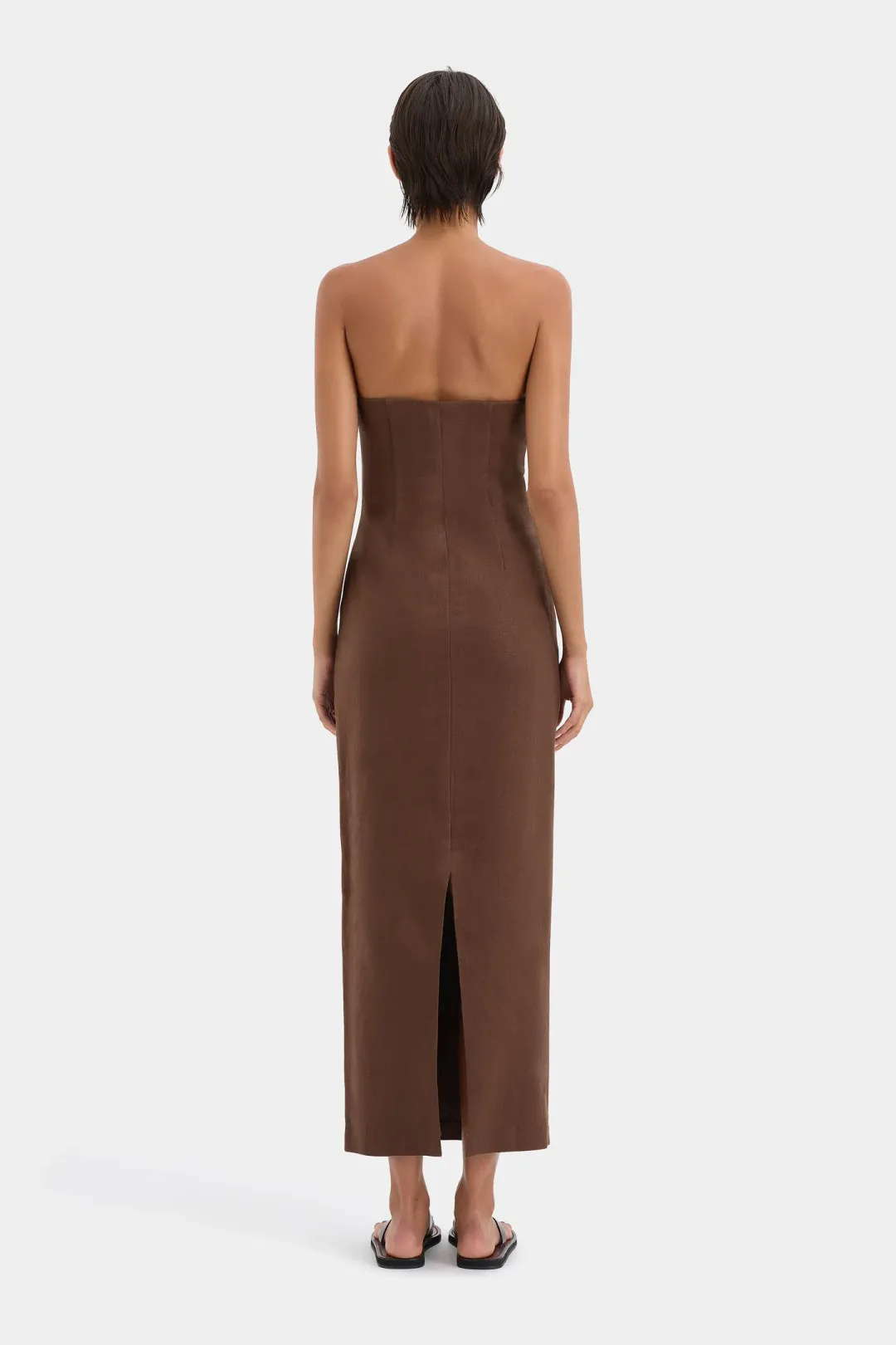Sir the Label Evalita Column Midi Dress Chocolate Size 0 / AU 6 for rent on The Volte - main image