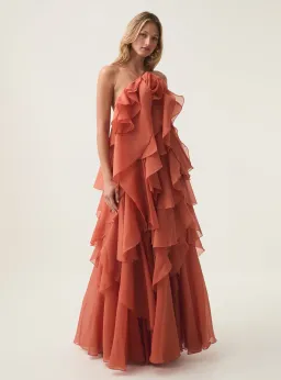 Aje Pandorea Layered Maxi Dress Coral Clay Size M / AU 10 for rent on The Volte - image 1