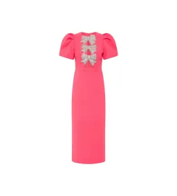 Rebecca Vallance Posey Puff Sleeve Midi Dress Rouge Red Pink Size 12 for rent on The Volte - image 3
