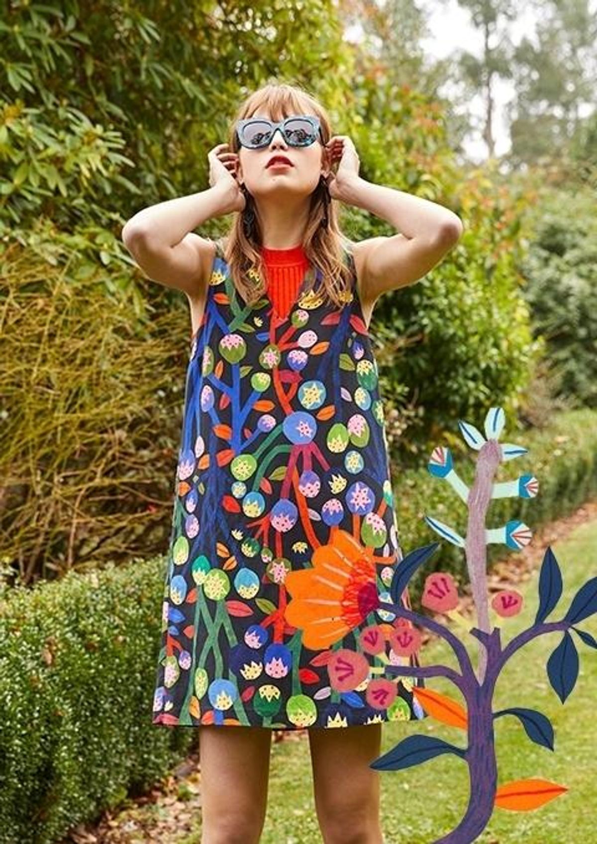 Gorman Monika Forsberg Black Best Buds Linen Silk Shift Dress Multi Size 8 - Image 2