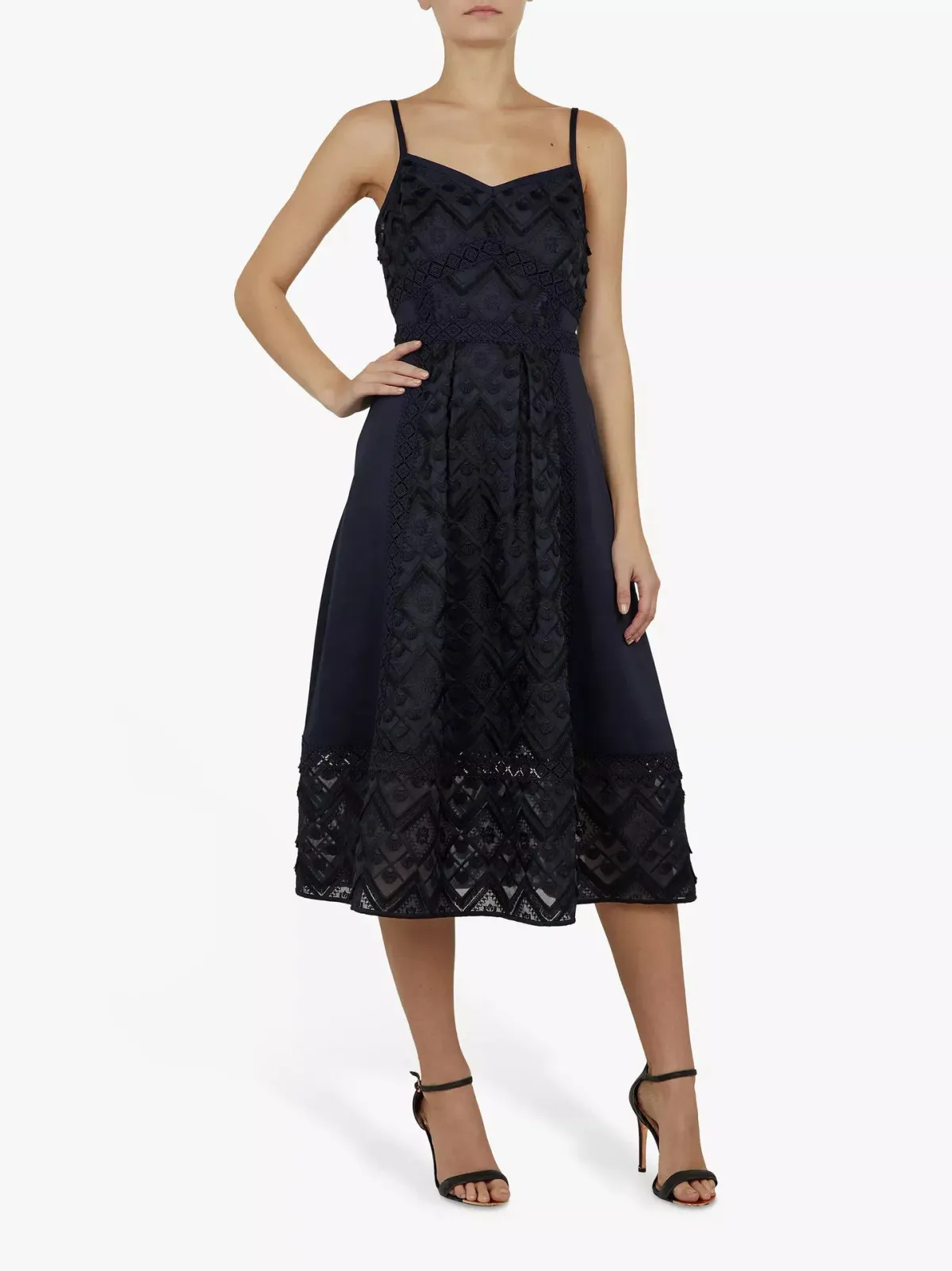 Ted Baker Leeeo Embroidered Lace Midi Dress Navy Size 5 / AU 16 - Image 1